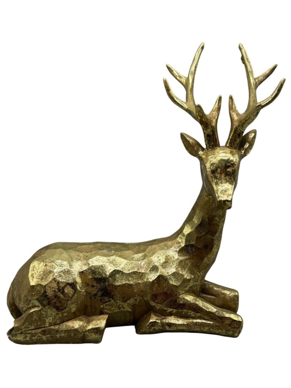 Holiday Gold Foil Textured Reindeer Stag Deer Figurine Sculpture 12" Tall READ